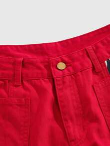ROMWE MEN Street Life Men's Star Patchwork Contrast Color Loose Fit Jeans, Grunge - Red - View 3
