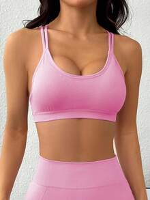 Slayform Slayform Women's Seamless Solid Color Sports Bra - Pink - View 3