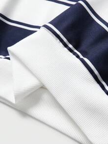 JNSQ Tween Boy Striped & Letter Print Polo Neck Pullover Sweatshirt, Suitable For Autumn/Winter Daily Wear, Outdoor Activities, Vacation, Streetwear, Party And Casual