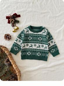 SHEIN Niedliches Baby Mädchen Weihnachts-Cartoon Muster Langarm Pullover, Herbst/Winter