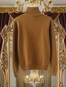 GlowEve Women's Solid Color Turtleneck Long Sleeve Button Design Casual Sweater, Autumn/Winter - Camel - View 2