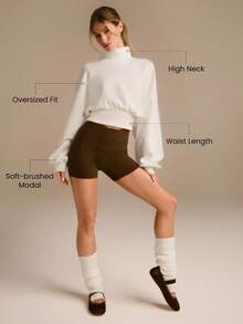 GLOWMODE Áo nỉ chui đầu dáng rộng, dài đến eo, chất liệu Modal mềm mại, ấm áp, có gấu áo cong kiểu bong bóng và cổ tay áo bo gân, thích hợp mặc hàng ngày. - trắng - Xem 2