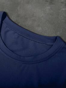 PAVTROS Men's Letter Print Round Neck Casual Loose T-Shirt - Navy Blue - View 3