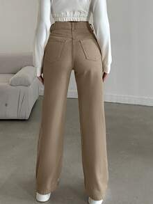 SHEIN Tall HIGH RISE BEIGE WIDE LEG TALL SIZE JEAN - Mocha Brown - View 2