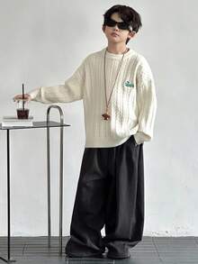 DAZY 秋季男童宽松休闲针织刺绣毛衣 - 白色 - 查看 2