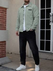 Manfinity Homme Herren Hemd-Jacke, Herren Knopfleiste Langarm Taschen einfache Hemd-Jacke, Lässig Alltags-Tragen, Herren Jacke, Herren Hemd-Jacke, Herbst und Winter Herren Jacke, Freund Geschenk, Ausgehen Warm Langarm Lässig Cord Flanell Jacke Herren Shacket Herren Overshirt Cord Hemd Herren Herren Cord Jacke Herren Cord Knopfleiste Hemd, Herren Shacket, Herren S Staubgrün Oberteile, Hellgrünes Hemd Herren