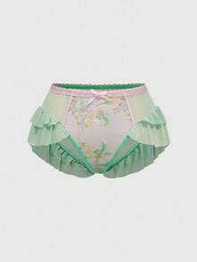 ROMWE Kawaii Plus Size Cute Embroidered Contrast Color Underwire Lingerie, For Valentine's Day - Green - View 5