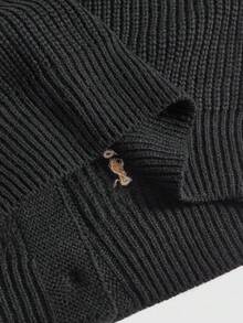 ROMWE Cardigan lavorato a maglia con ricamo vintage di stile cinese, con motivi di tigre, foglie di bambù e calligrafia cinese