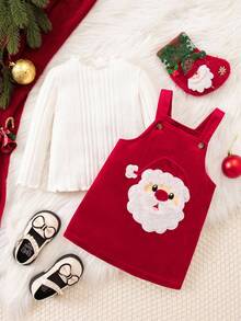 SHEIN Baby Mädchen Weihnachts süßes Cartoon Muster Strick Langarm Top und Kleid Set