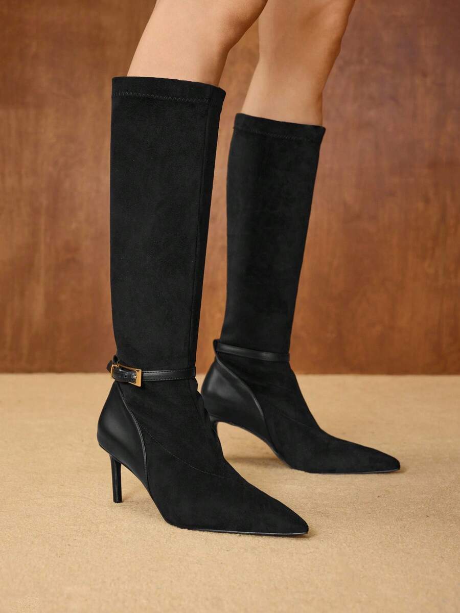 MOTF POINTED TOE SLIM HIGH HEEL ANKLE BOOTS, ELASTIC SLIP-ON FOR WOMEN FOR CHRISTMAS