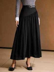 MOTF PREMIUM CONTRAST CHIFFON GATHERED SKIRT - Black - View 1