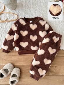 LMoss Kids LMoss 2pcs Baby Girl Heart Pattern Knitted Sweatshirt And Leggings Set,Christmas,Styles Comfortable Autumn & Winter,Pullover,Cozy Autumn And Winter Styles,Cozy Fall & Winter Styles - Multicolor - View 4