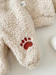 SHEIN 新生女婴可爱卡通图案毛绒连帽夹克和松紧腰裤套装，秋冬 - 彩色 - 查看 6