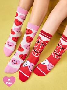 SmileyWorld® | SHEIN 2 đôi tất nữ mềm mại, thoáng khí, thấm hút mồ hôi, kiểu dáng thường ngày, màu trắng và đỏ dễ thương, mũi và gót được gia cố để tăng độ bền, phù hợp mọi mùa hè và đông. - Đỏ - Xem 2