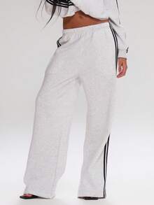 MUSERA Quần jogger ống rộng kẻ sọc bên hông, chỉ bao gồm phần dưới, kiểu dáng dễ thương, năng động, phù hợp với phong cách đường phố, thể thao, công sở, chạy bộ, mùa đông. - Màu Xám nhạt - Xem 2
