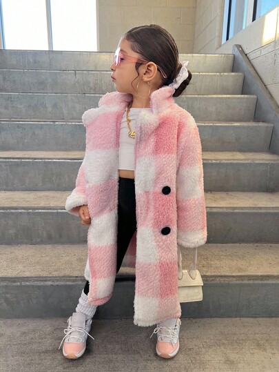 SHEIN Veste de style de rue à la mode à carreaux pour jeune fille, automne/hiver