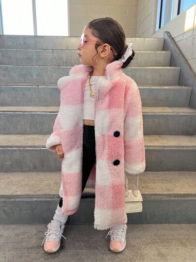 SHEIN Young Girl's Fashionable Plaid Street Style Jacket, Autumn/Winter Fall