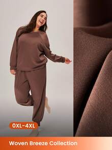 LUVLETTE 秋冬大码冬季圆领套头衫和裤子睡衣基础款睡衣套装休闲舒适服装运动服内衣外套秋季睡衣家居服女士套装