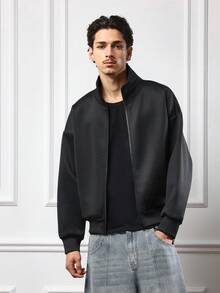 SUMWON 经典半拉链立领夹克超大简约都市街头风冬季秋季外套休闲现代套头衫时尚前卫设计宽松剪裁主打单品 - 黑色 - 查看 5