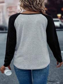 EMERY ROSE 大码女式字母图案拼色插肩袖T恤女式图案T恤上衣