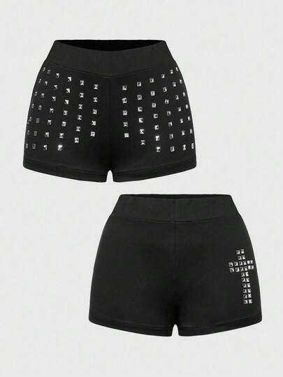 Grunge Punk Short mini polyvalent au design de croix à rivets style Punk Y2K
