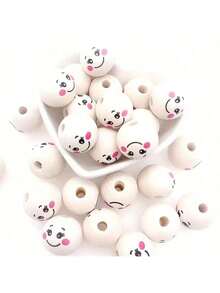 20/40/50 件 20 毫米圆形木珠，可爱脸型设计（5/20/40 件） - 天然莲花木工艺珠，适用于 DIY 珠宝制作配件、秋季装饰、圣诞装饰，适合男孩背包、万圣节、学校背包。透明背包、学校、万圣节服装。 - 米色 - 查看 5