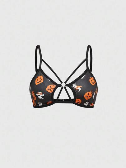 Goth Soutien-gorge sans fil d'Halloween sombre et effrayant avec citrouille et fantôme pour femmes