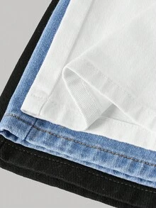 3pcs/Set Girls' Loose Fit Dark Blue, Medium Blue, Light Blue Denim Pants - Multicolor - View 4