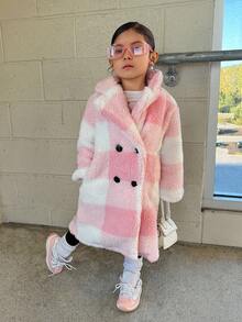 SHEIN Young Girl's Fashionable Plaid Street Style Jacket, Autumn/Winter Fall - Pink - View 5