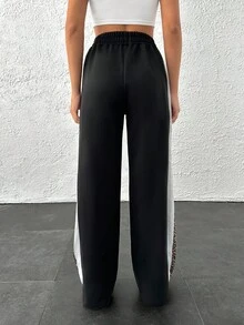 EURMUSE Quần nỉ ống rộng họa tiết da báo và vỏ sò màu trắng dành cho nữ dạo phố Bộ đồ đi chơi bằng vải nỉ - màu đen - Xem 2