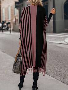 EURMUSE Women's Casual Striped Fringe Hem Cardigan, Autumn/Winter - Multicolor - View 2