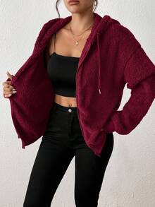 Siren Gaze Áo nỉ trùm đầu mềm mại màu trơn cho nữ, Áo nỉ trùm đầu bằng vải nỉ dày ấm áp dành cho nữ, Mùa thu/đông, Mùa thu, Áo dài tay - Màu Đỏ Sâu - Xem 8