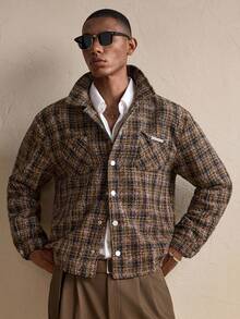 AKNOTIC 男士格子印花纽扣长袖衬衫外套，带口袋，适合秋季、冬季和圣诞节穿着。 - 彩色 - 查看 1