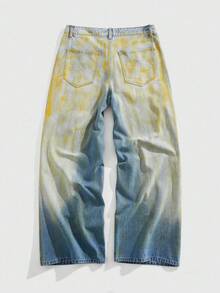 ROMWE MEN Grunge Punk Men's Pocket Distressed Wide Leg Loose Casual Jeans - Blue - View 2