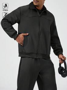 Manfinity Sport Polished Men's Stand Collar Thermal Lined Versatile Jacket, Autumn/Winter - Black - View 1