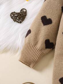 Vestido casual de manga larga con cuello redondo y estampado de corazón para niña, otoño/invierno