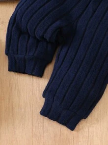 SHEIN 2 件套新生儿休闲装，舒适条纹针织露肩纽扣长袖 T 恤和松紧腰裤套装，适合春季、秋季、冬季 - 彩色 - 查看 8