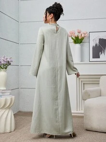 Al Najma 女士优雅喇叭袖阿拉伯风格连衣裙 - 淺灰色 - 查看 2