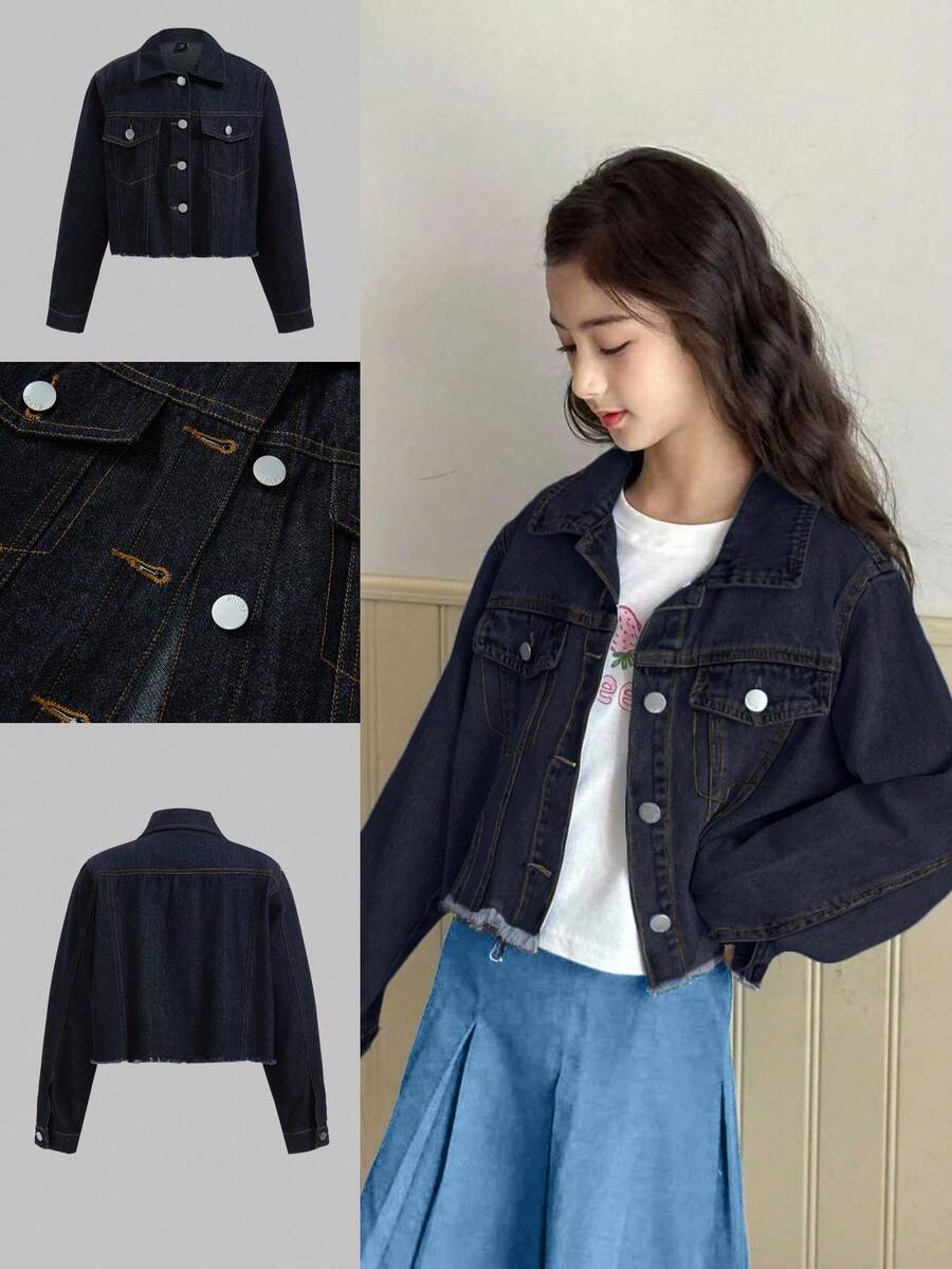 TWEEN GIRLS 牛仔夹克，时尚做旧牛仔夹克设计，轻盈洗水牛仔短款夹克，百搭新品