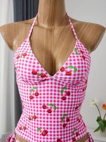 SHEIN Swim Sweet Cherry Plaid Bikini Set For Summer Beach Vacation - Multicolor - View 13