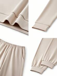 LUVLETTE Autumn And Winter Winter Classic Crewneck Basics Pajama Loungewear Sweatshirt Casual Comfy Outfits Activewear Lingerie As Outerwear Fall Pajamas Clothes Lounge Sets For Women & Pajama Dressing - Beige - View 4