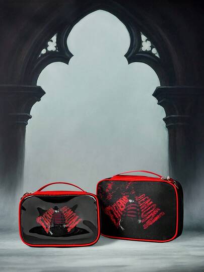 Friday the 13th X ROMWE Letter Graphic Large Capacity Portable Travel Organizer Bag & Makeup Bag