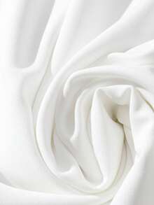 Franclia 女式纯色圆领泡泡袖仿珍珠装饰优雅褶皱中长连衣裙 - 白色 - 查看 5