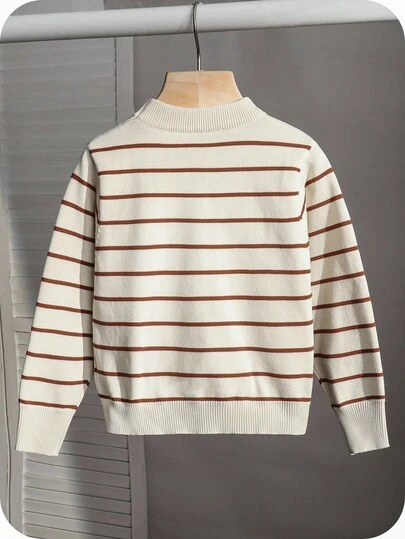 1 Piece Young Boy Casual College Comfortable Fashion Simple Practical All-Match College With Stripes Comfortable Thick Warm Round Neck Sweater Sweater School Back To School Daily Suitable For School Suitable For Travel Suitable For Sports Suitable For Autumn And Winter Fall