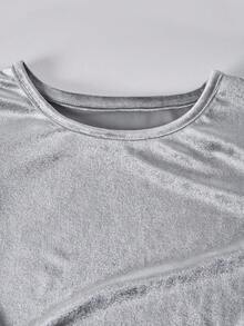 SHEIN Explorewe 青少年女孩纯色圆领长袖蝴蝶结装饰T恤和喇叭裤套装