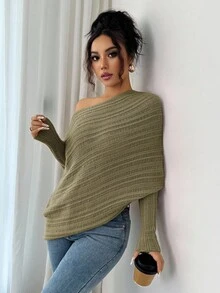 Elenzga Women's Army Green Autumn Casual Long Sleeve Sweater Top,Vintage Stockholm Street Style,Elegant Date Teacher Office Work Wear,Holiday Music Concert - Khaki - View 4
