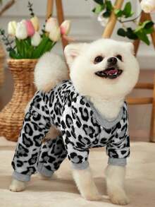 PETSIN 1 Pet Gray Leopard Print Wool Flannel Jumpsuit - Multicolor - View 3