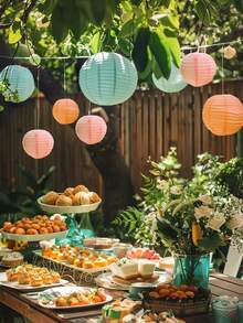 1/3/6 件婚礼纸灯笼装饰套装，粉色 + 橙色 + 蓝色婚礼灯笼，适用于乡村婚礼装饰、新娘送礼会、生日和毕业派对、天花板灯罩、夏季道具、周年纪念、婚礼和情人节花园装饰用品 - 粉紅色+橘色+藍色 - 查看 5