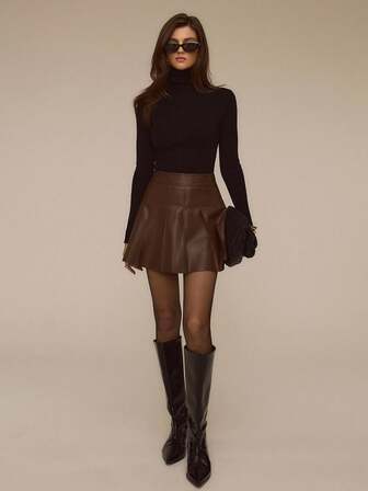 ATUI Studio Women's High Waist Pleated A-Line Mini Skirt, Fashion Casual Versatile Short Pleated Skirt, Modern Minimalist Skirt