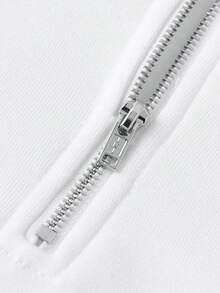 SHEIN Tween Girl White Knit Half-Zip Collar Loose Casual School English Print Sweatshirt, Back To School, Minimalist Daily Wear Fall Winter